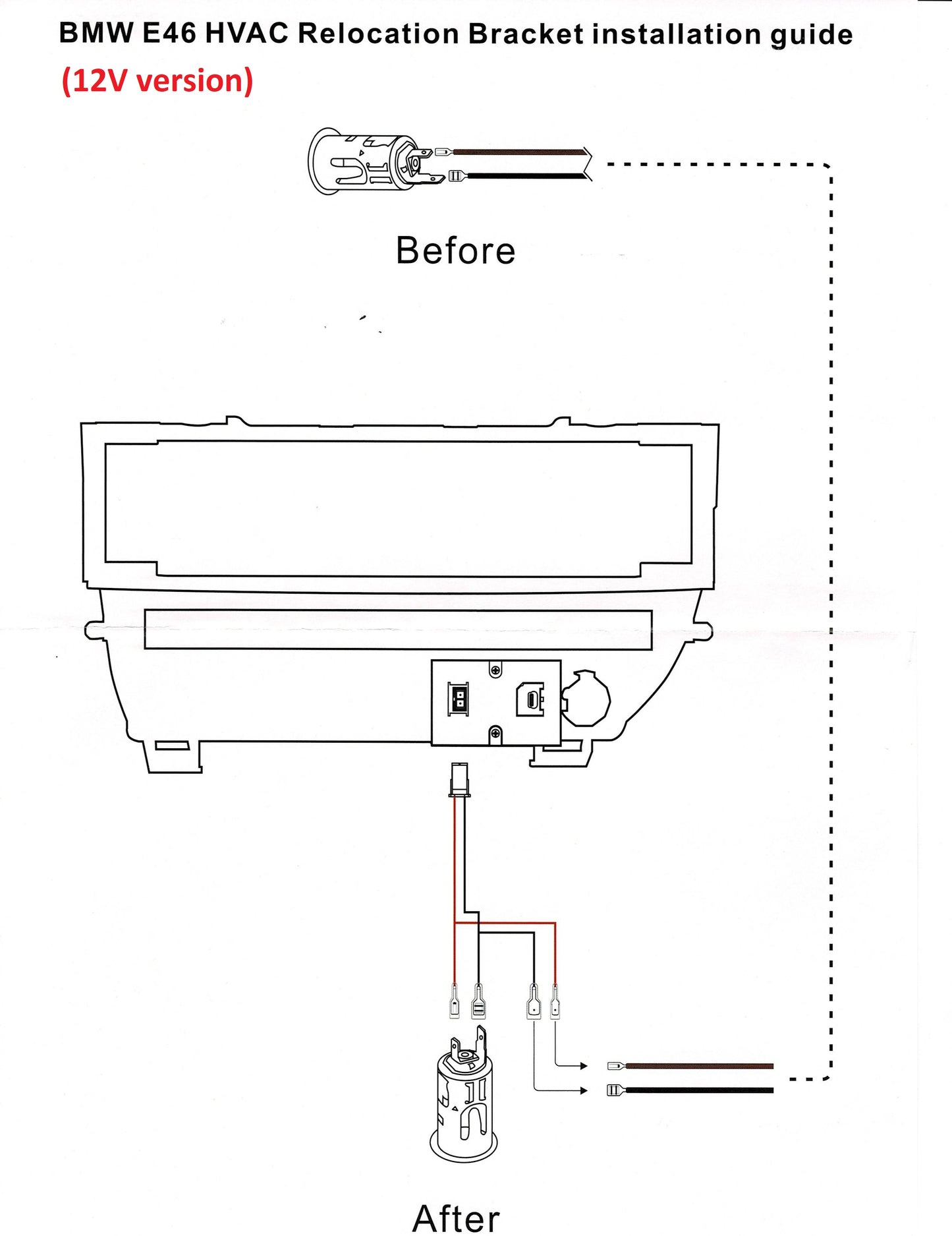 Dynavin E46 HVAC Relocation Bracket with 2 USBs (Single or Individual Row) LHD only